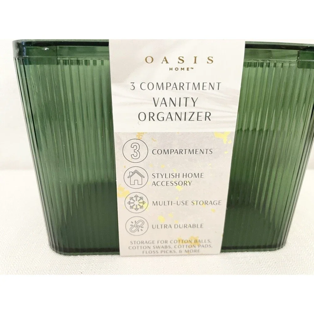 NEW Oasis Home 3 Compartment Vanity Organizer Green Plastic 5.5